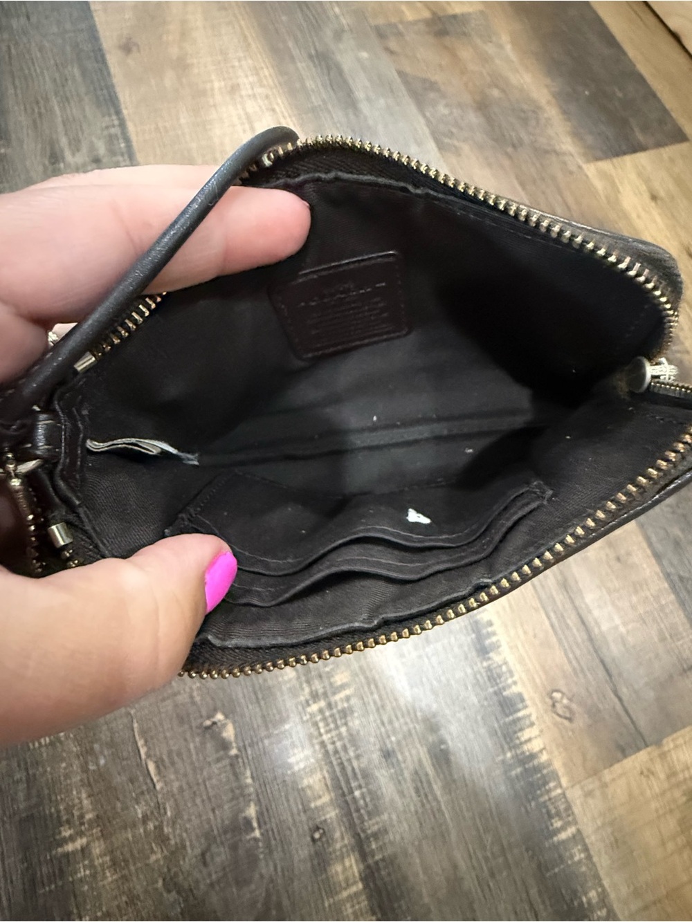 Coach Brown Signature Wristlet with Black Trim - Picture 4 of 5